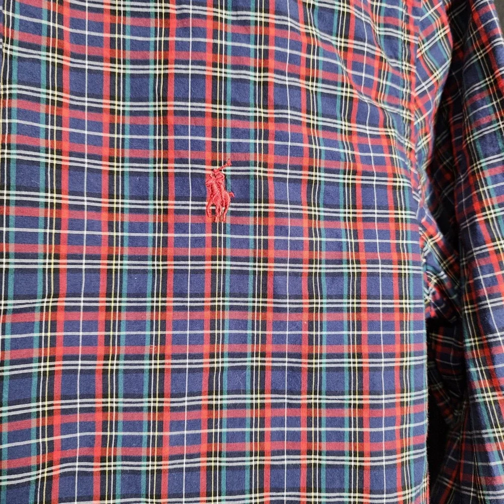 Ralph Lauren Boys XL 18-20 Plaid Button Down Shirt Navy Red Green Cotton